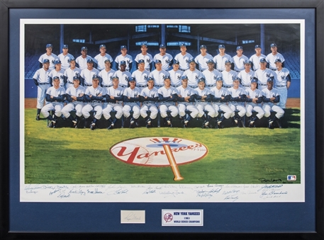 1961 New York Yankees Team Signed Litho With 31 Signatures & Roger Maris Cut In 41.5 x 31.5 Framed Display #56/1000 (Beckett)